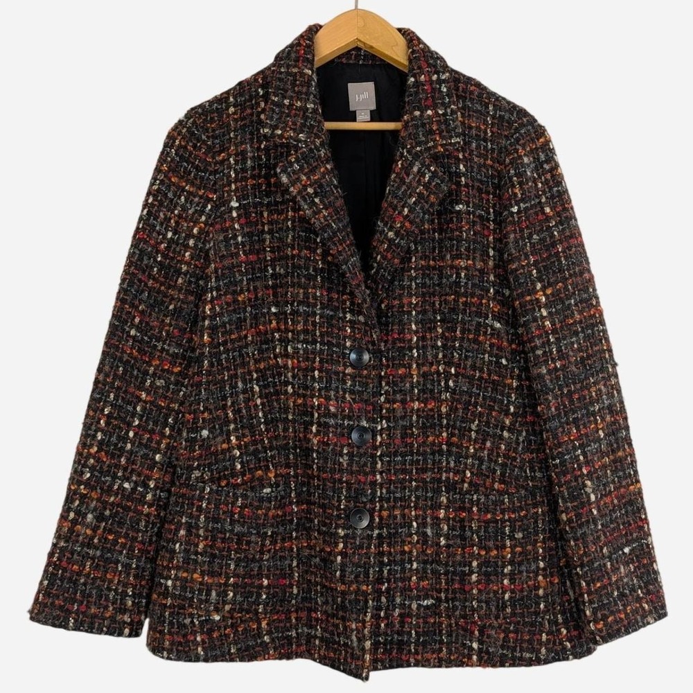 J.Jill Flecked Tweed Blazer Multi Rust Black Notch Lapel Medium
